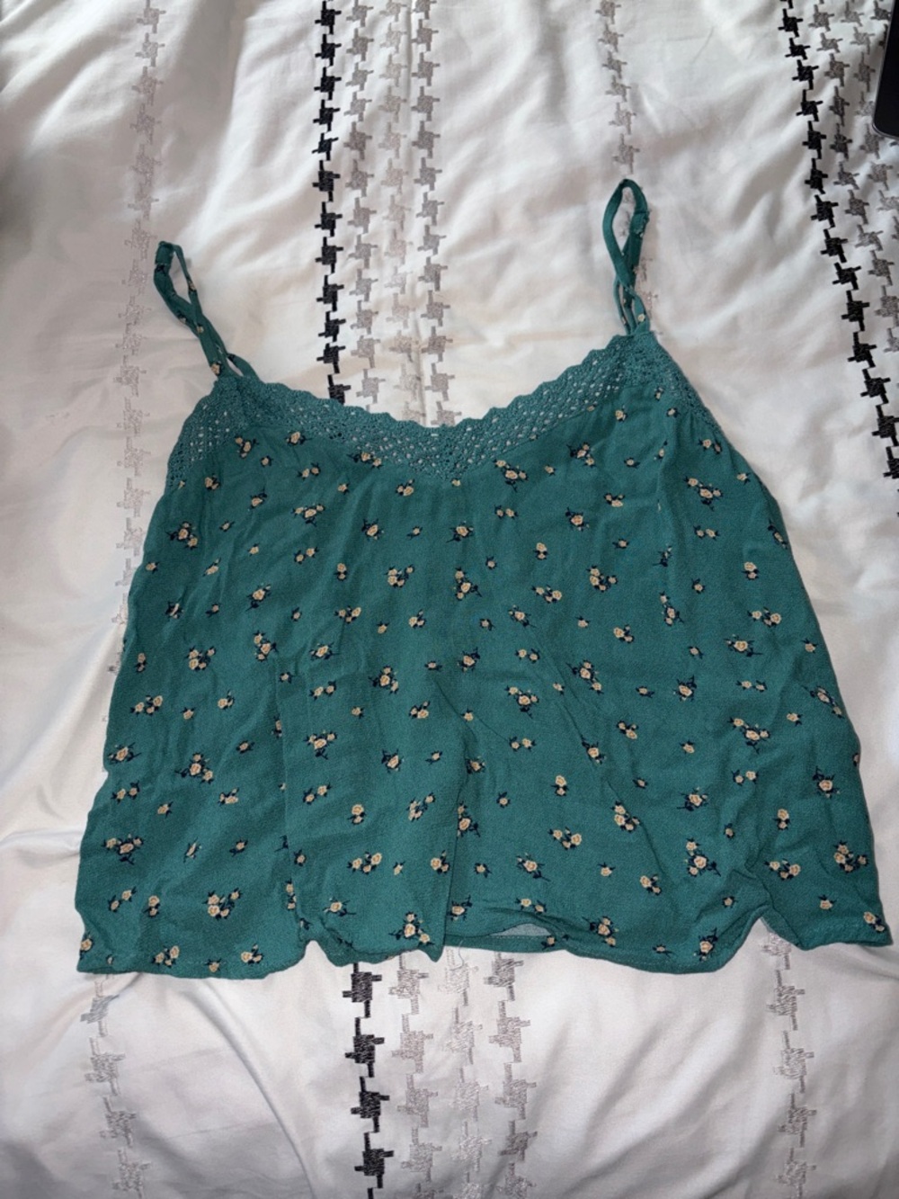 American Eagle Outfitters Teal Floral Lace-Trim Camisole